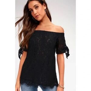 Lulu's Ethereal View Black Lace Off the Shoulder Top